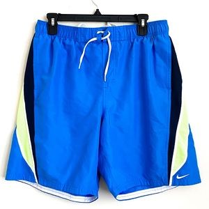 Nike Drawstring Lined Blue & Lime Swim Trunks